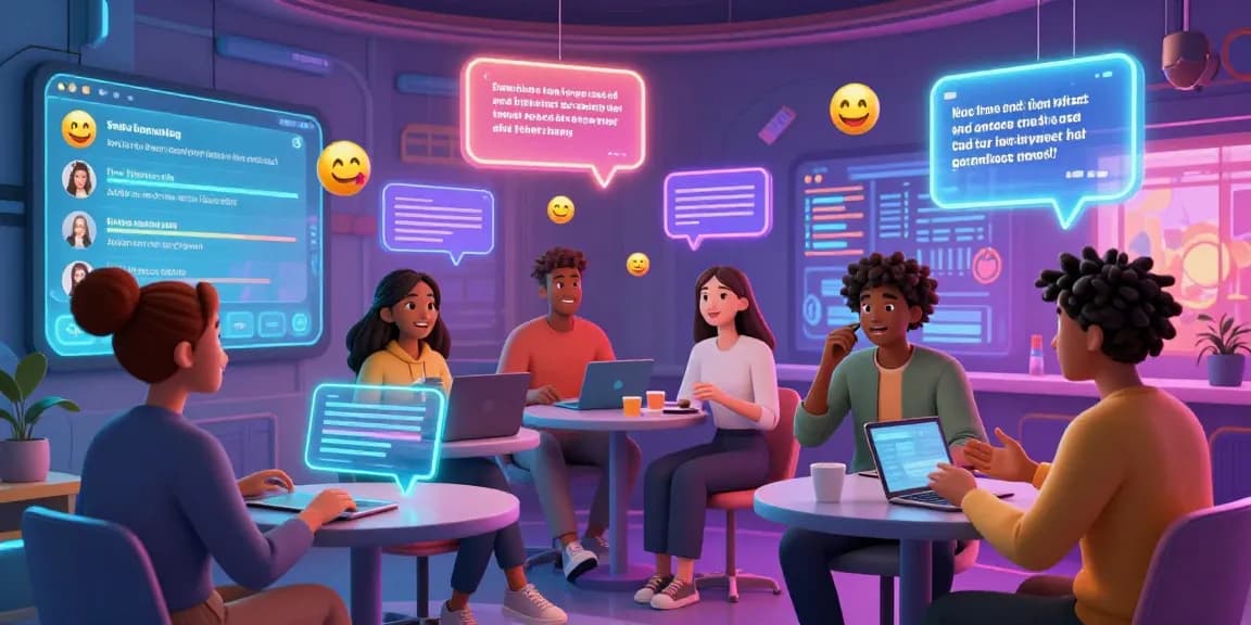 Engaging digital chat scene illustrating characters in lively discussions on hot chat ai platforms.
