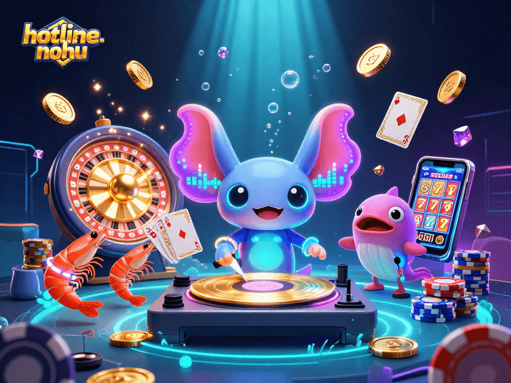 Experience the excitement of hotline-nohu in this vibrant underwater casino scene featuring an energetic DJ and bright casino elements.