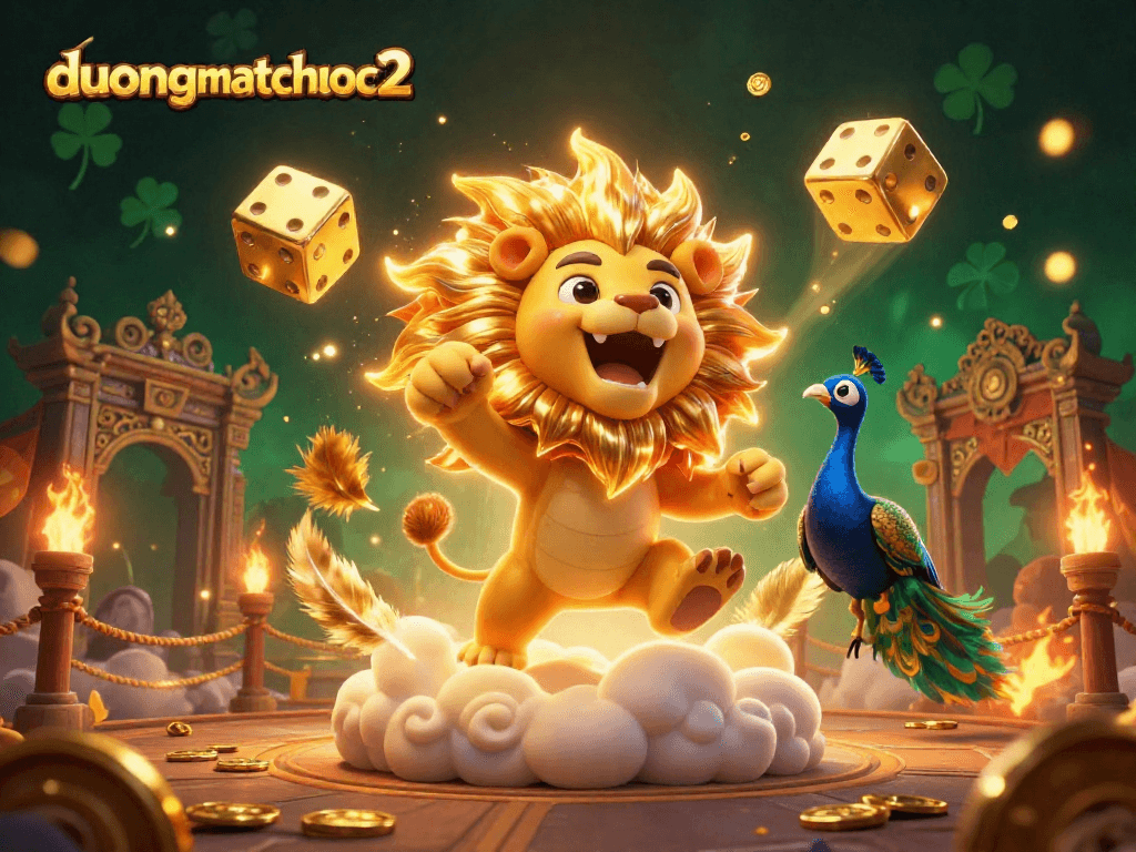 Engage in thrilling gameplay with duongmatchuoc2 as the golden lion roars among casino elements.
