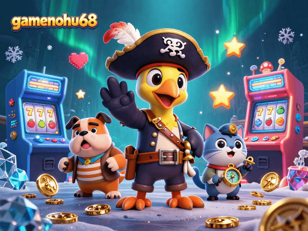 Engage with gamenohu68 in this vibrant, action-packed casino adventure illustration.