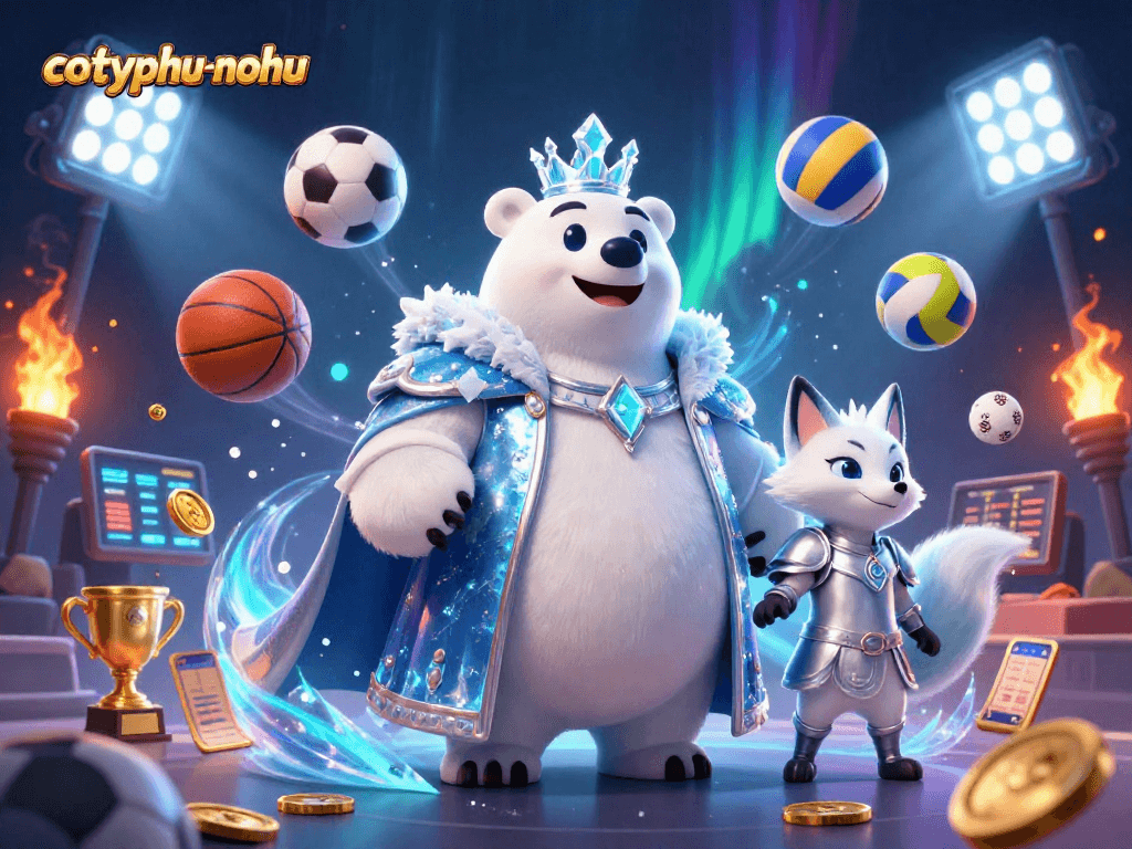 Engage in the dynamic world of cotyphu-nohu with an exciting illustration featuring a polar bear king and a fox in an action-packed sports scene.