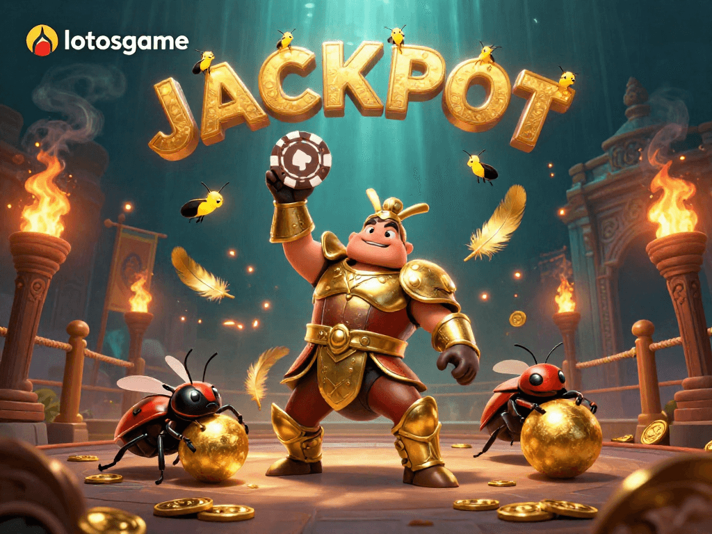 Lotosgame showcases a vibrant casino scene with dynamic characters celebrating a jackpot win in a colorful gaming atmosphere.