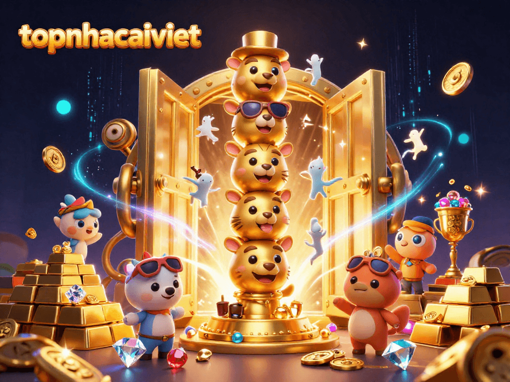 Experience the thrill of gaming at topnhacaiviet with vibrant totem art and golden treasures overflowing.