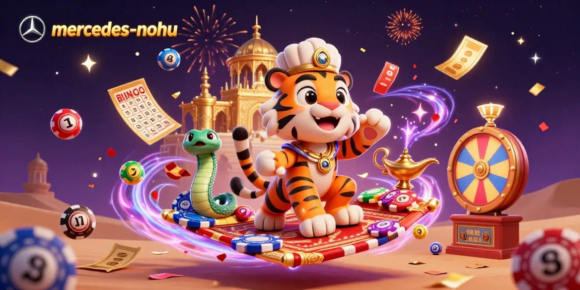 Engage with the mercedes-nohu experience, featuring a vibrant casino adventure with lottery elements and a magical sultan.