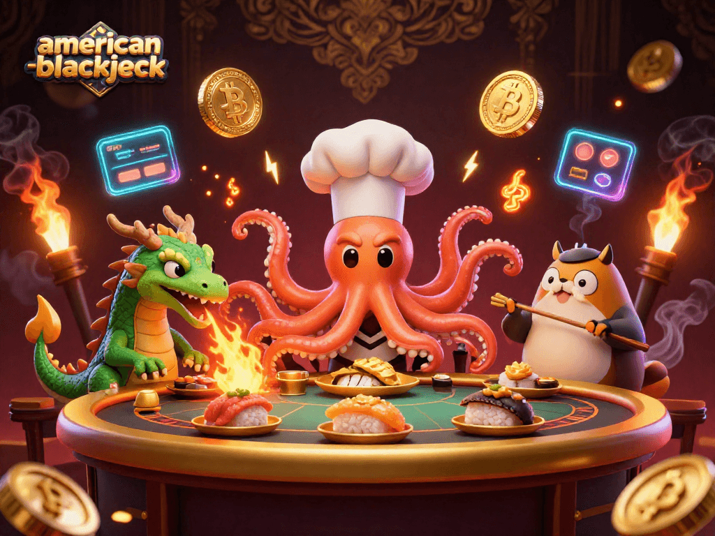 Experience thrilling gameplay in american-blackjack with our vibrant characters and golden casino elements.