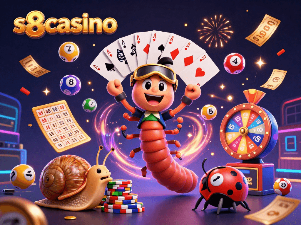 S8casino captivates players with vibrant energy, featuring a millipede dealer and high-stakes gameplay.