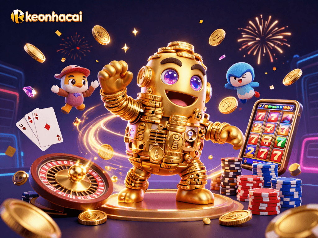 Experience the excitement of keonhacai with a vibrant 3D casino scene showcasing dynamic gambling elements.