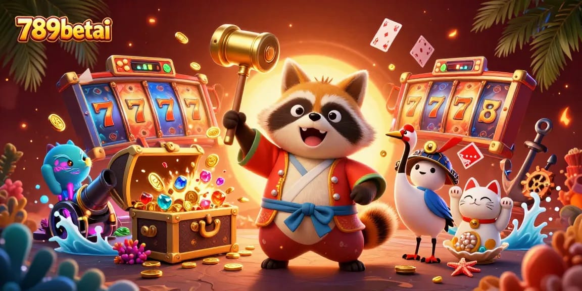 Experience the excitement of winning with 789betai in this vibrant casino illustration showcasing cheerful characters.