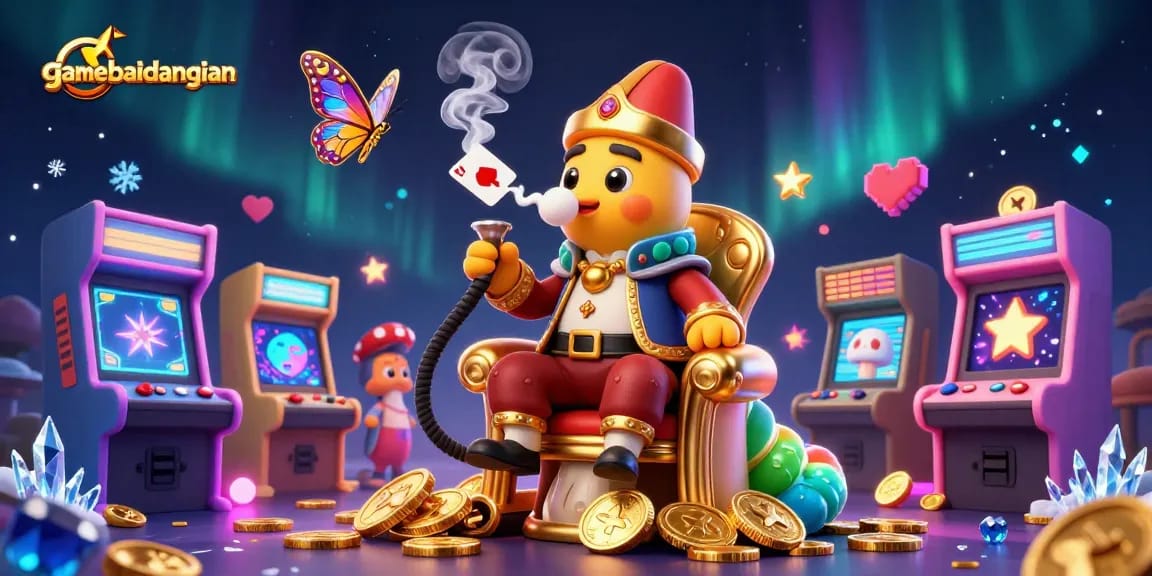 Enjoy thrilling gameplay at gamebaidangian with our vibrant Jhandi Munda and casino-themed 3D illustration.