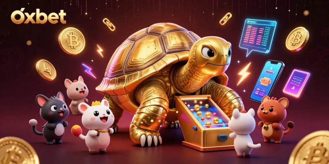 Experience exciting games at oxbet with a vibrant 3D casino scene featuring crypto elements.