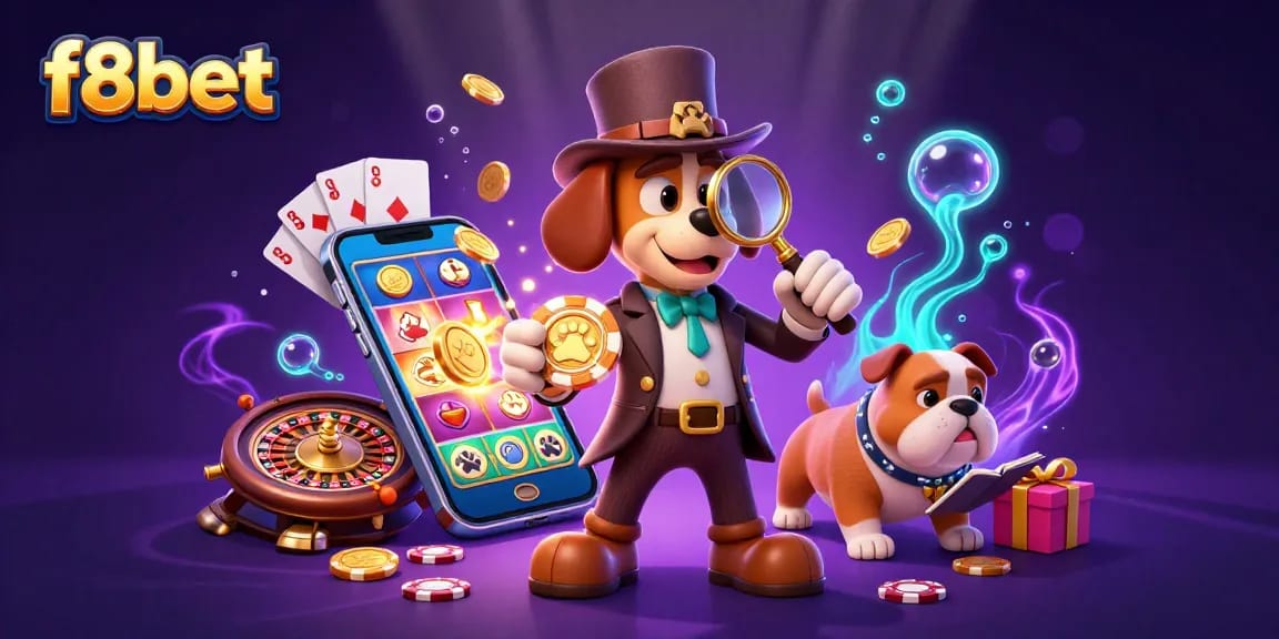 Watch f8bet players examined poker clues while engaging with vibrant casino elements.