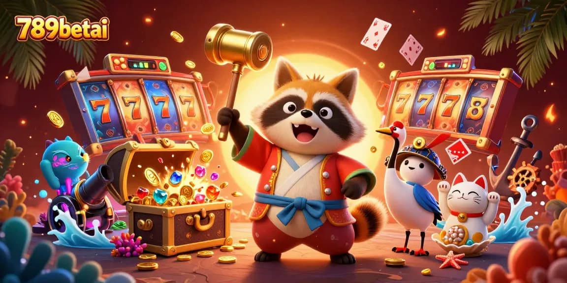 Experience the excitement of winning with 789betai in this vibrant casino illustration showcasing cheerful characters.