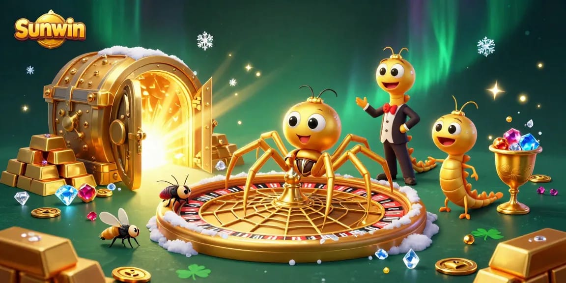 Watch a fly nervously place bets in the sunwin casino scene featuring vibrant characters and rich symbols.