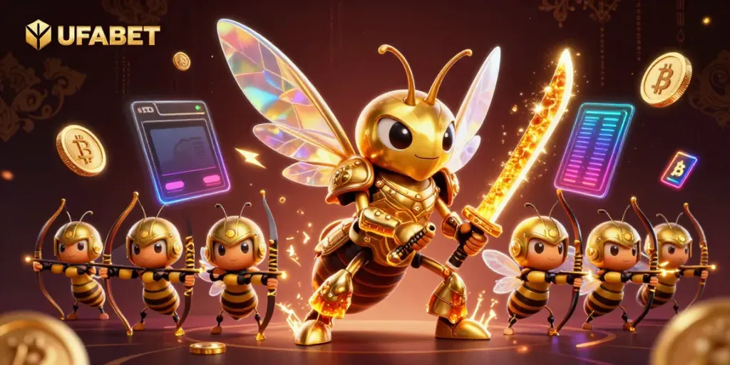 Engage in prominent online gaming with UFABET featuring dynamic characters and vibrant casino elements.