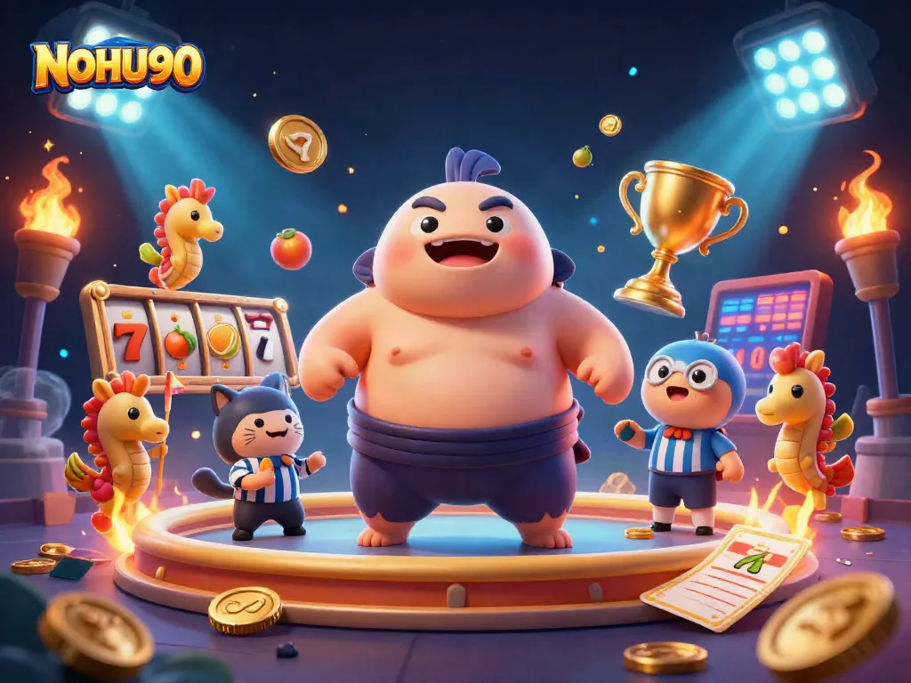Experience thrilling slot gameplay at NOHU90 with vibrant characters and casino elements.