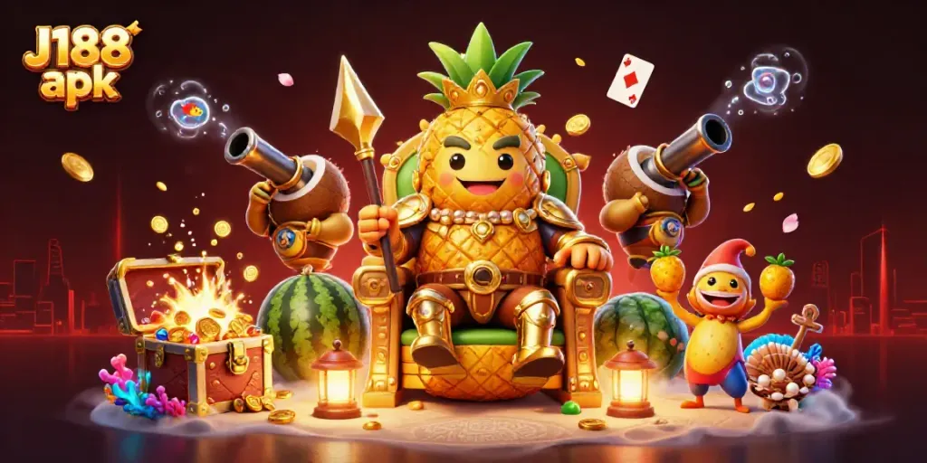 Engage in excitement with J188 apk featuring a vibrant 3D casino scene full of action and rewards.