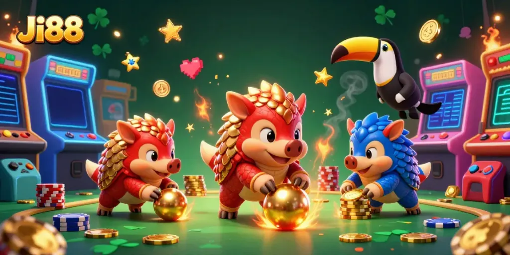 Engage in thrilling gameplay at Ji88 with pangolins rolling through poker chips