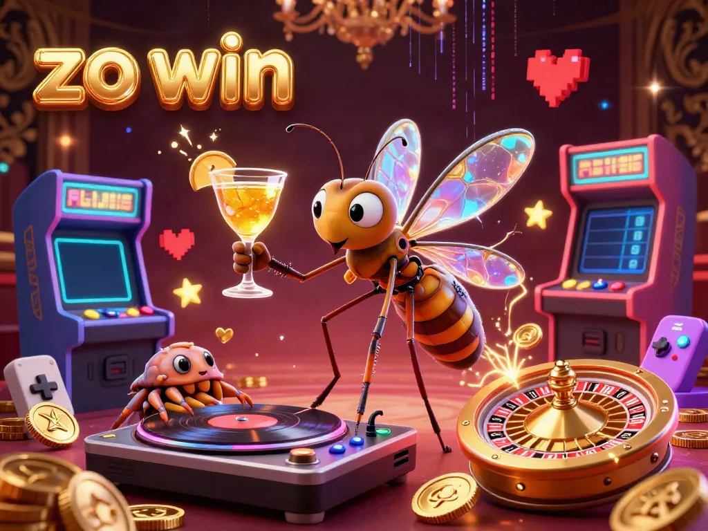 Experience the thrill of gaming and gambling at zo win with this colorful 3D casino illustration.