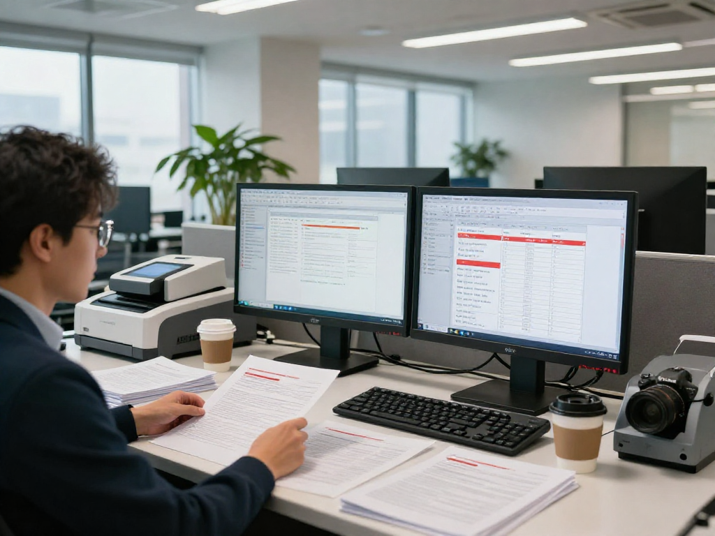 Focused workspace for document fraud detection with analyst reviewing highlighted discrepancies.
