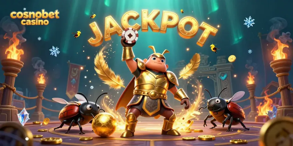 Experience thrilling wins at cosmobet casino with colorful 3D characters celebrating a jackpot.