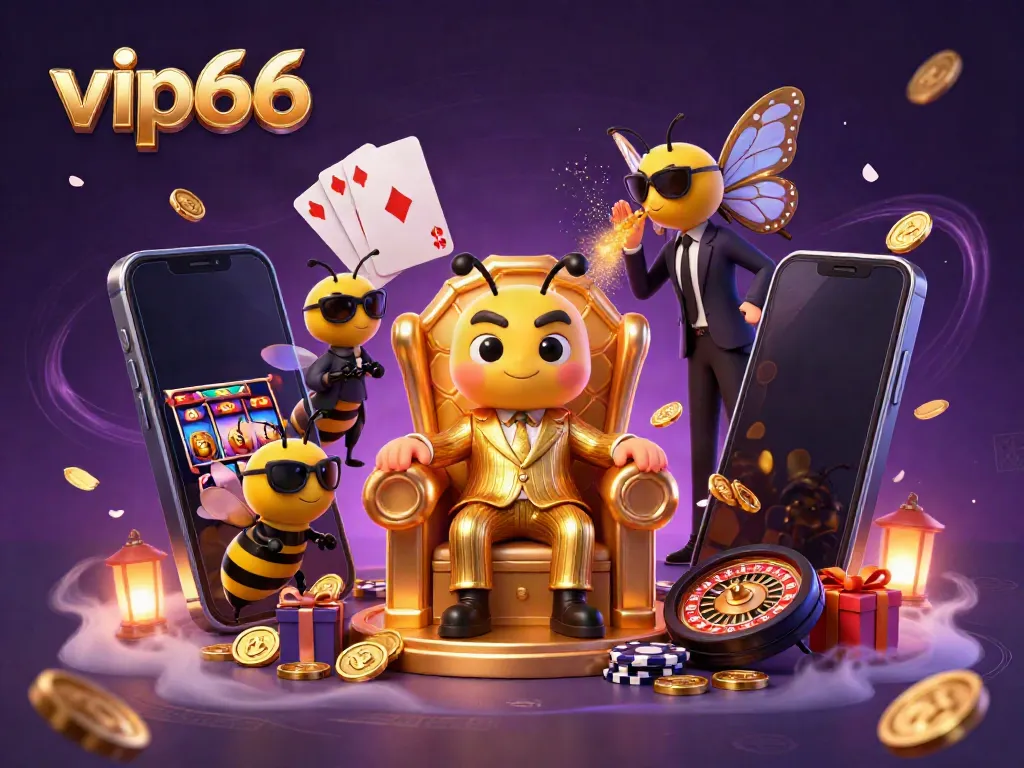 Win big at vip66 with thrilling games, featuring a vibrant scene of the bumblebee mob boss and exciting casino elements.