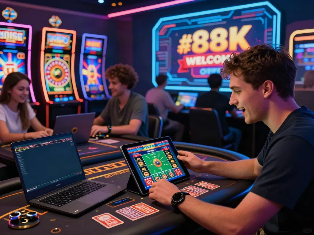 Engaging online gambling scene featuring tx88 users enjoying lively games on modern devices.