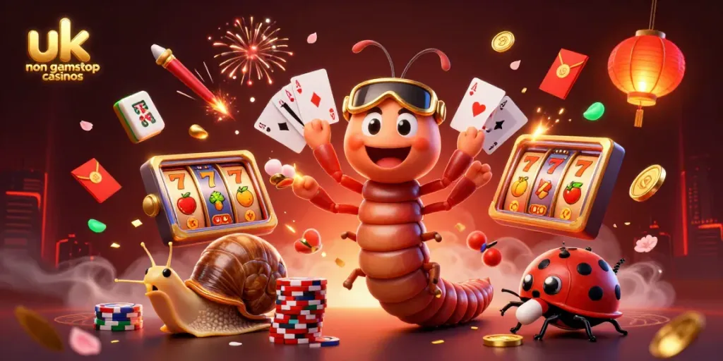 Play exciting games at uk non gamstop casinos with colorful slot reels and animated characters.