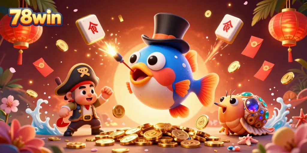 Bet on 78win with vibrant characters attracting coins alongside dynamic casino elements.