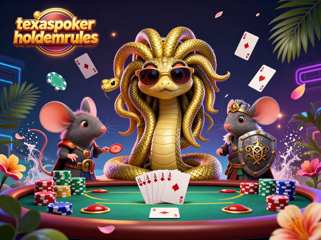 Engage with texaspokerholdemrules while playing a friendly poker game featuring Medusa and a warrior mouse.
