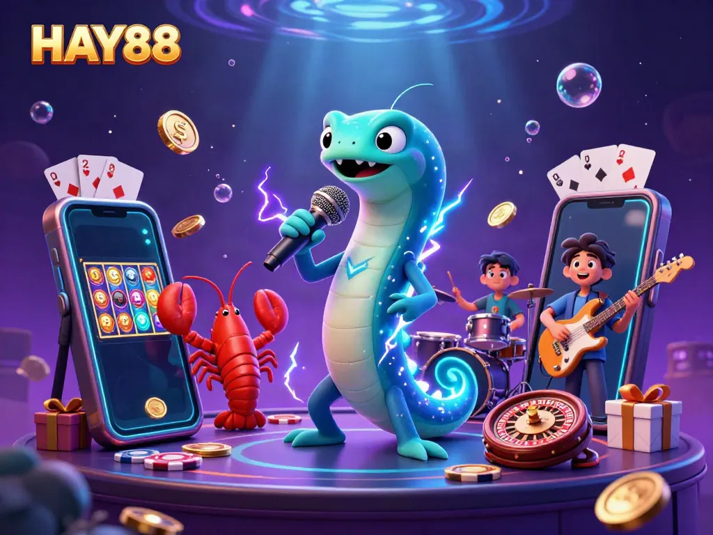 Experience electrifying moments at HAY88, featuring a DJ eel, lobster drummer, and seahorse guitarist in an underwater casino.