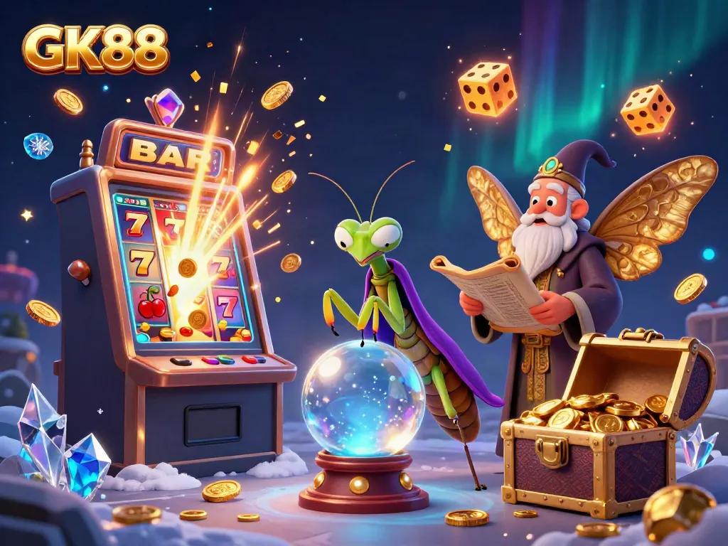 Experience thrilling wins with GK88 in this vibrant casino scene featuring dynamic characters and exciting game elements.