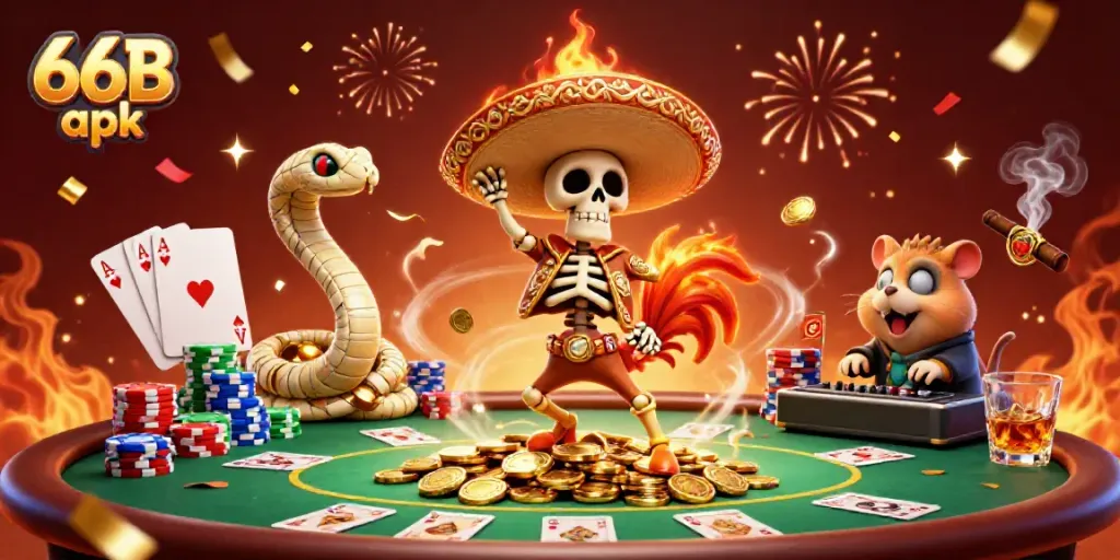 Experience the excitement of casino gaming with 66B apk featuring colorful characters and vibrant action.