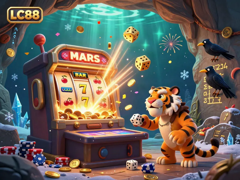 Experience the thrill of LC88 with vibrant casino scenes featuring a unique caveman motif.