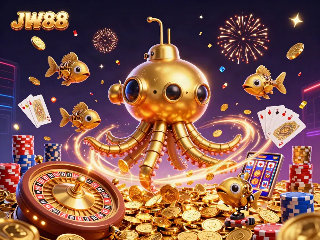 Experience fun at JW88 with an ultra-detailed 3D illustration showcasing casino excitement and games.