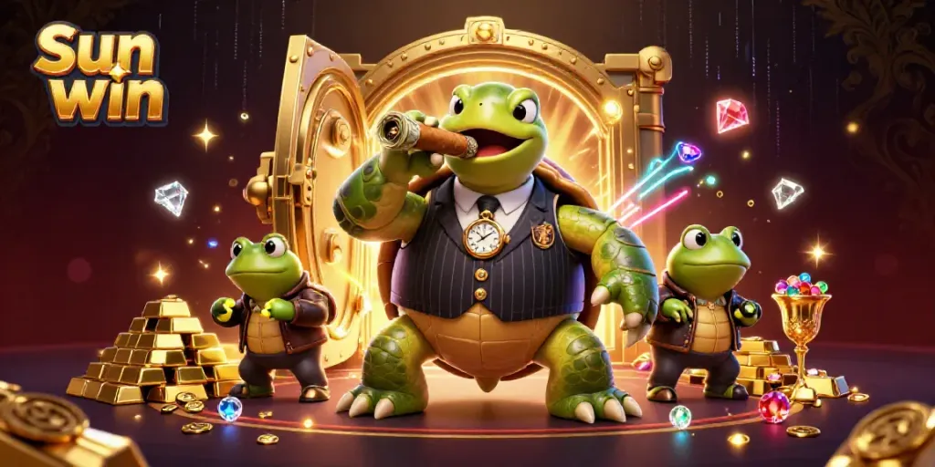 Experience the thrill of gambling at Sun win with an engaging 3D casino scene.