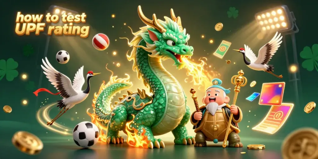 Dynamic scene illustrating how to test UPF rating with vibrant characters, sports elements, and glowing casino symbols.