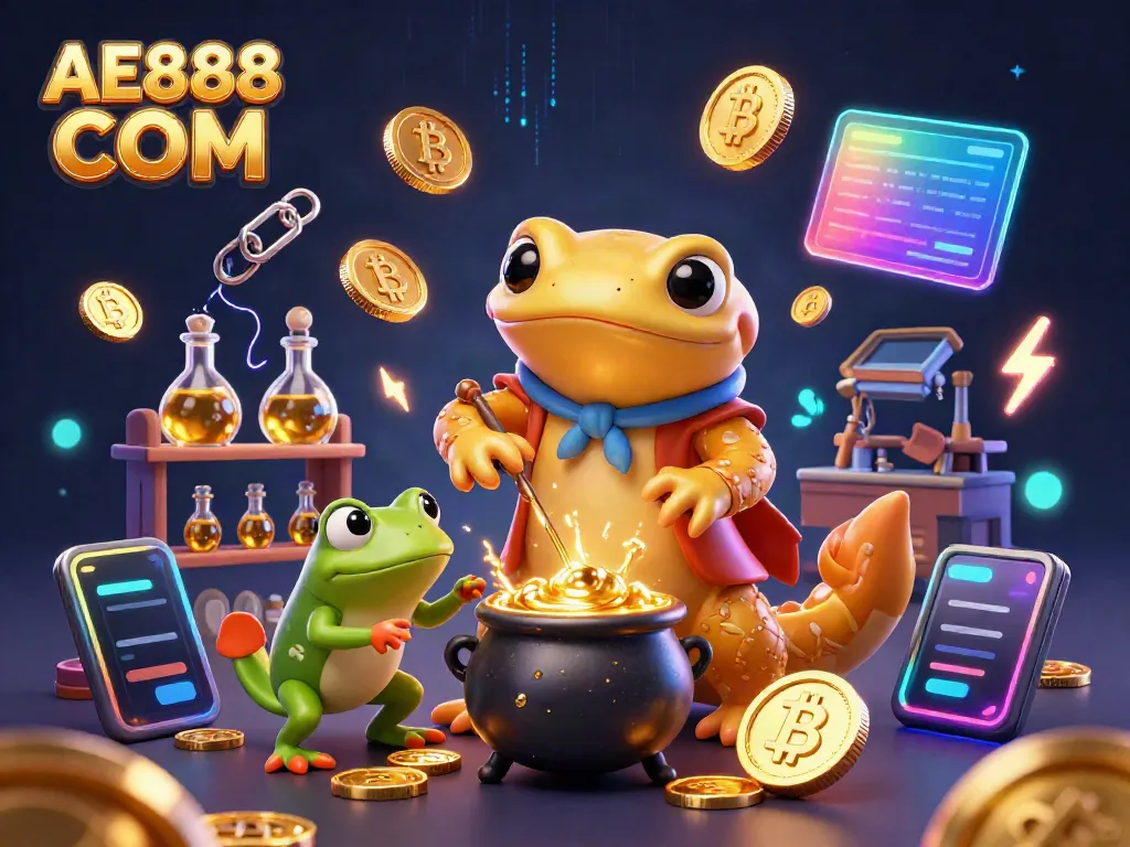 Experience the excitement of AE888 COM with a magical 3D casino scene full of gold and crypto!