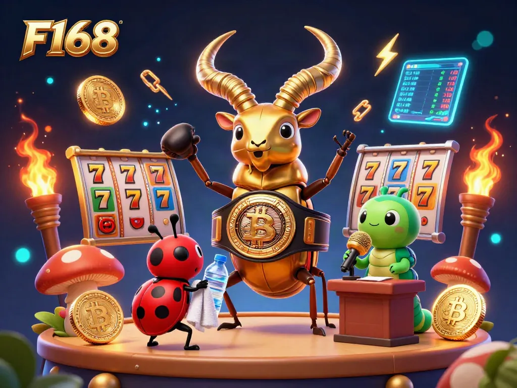 Engage with F168 at a vibrant casino showdown featuring animated characters and exciting game elements.