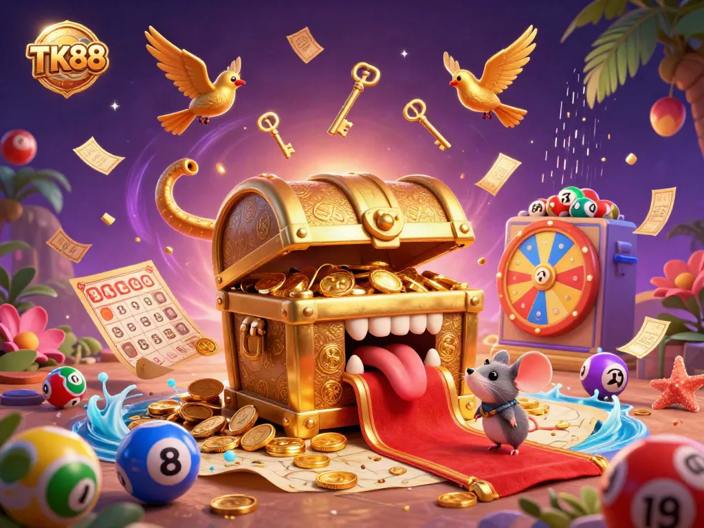 Engage with the thrilling TK88 treasure chest, captivating adventurer mice with golden riches and dynamic game elements.