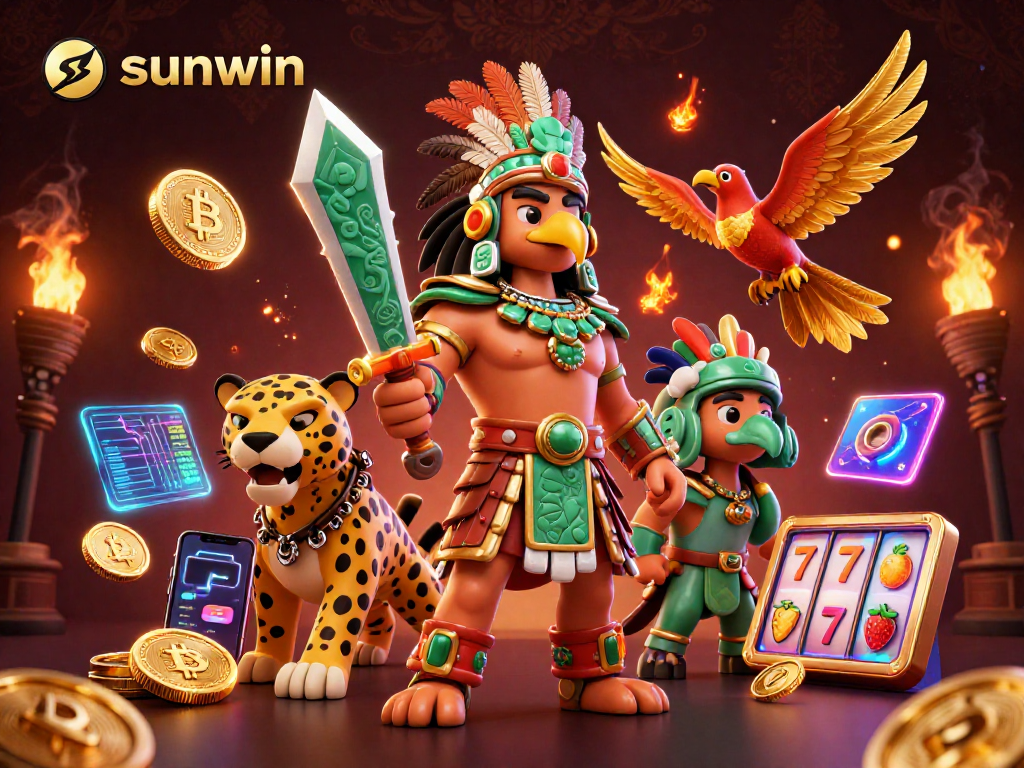 Spin and win with sunwin at this vibrant 3D casino illustration showcasing crypto themes.