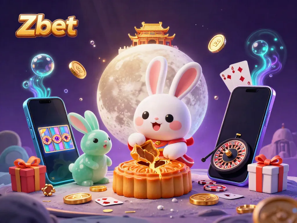 Zbet rabbit character and casino elements celebrating a big win with vibrant colors.