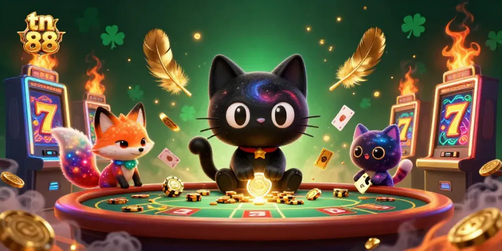 Experience cosmic thrills and excitement at tn 88 with a cat and fox engaging in delightful casino gameplay.