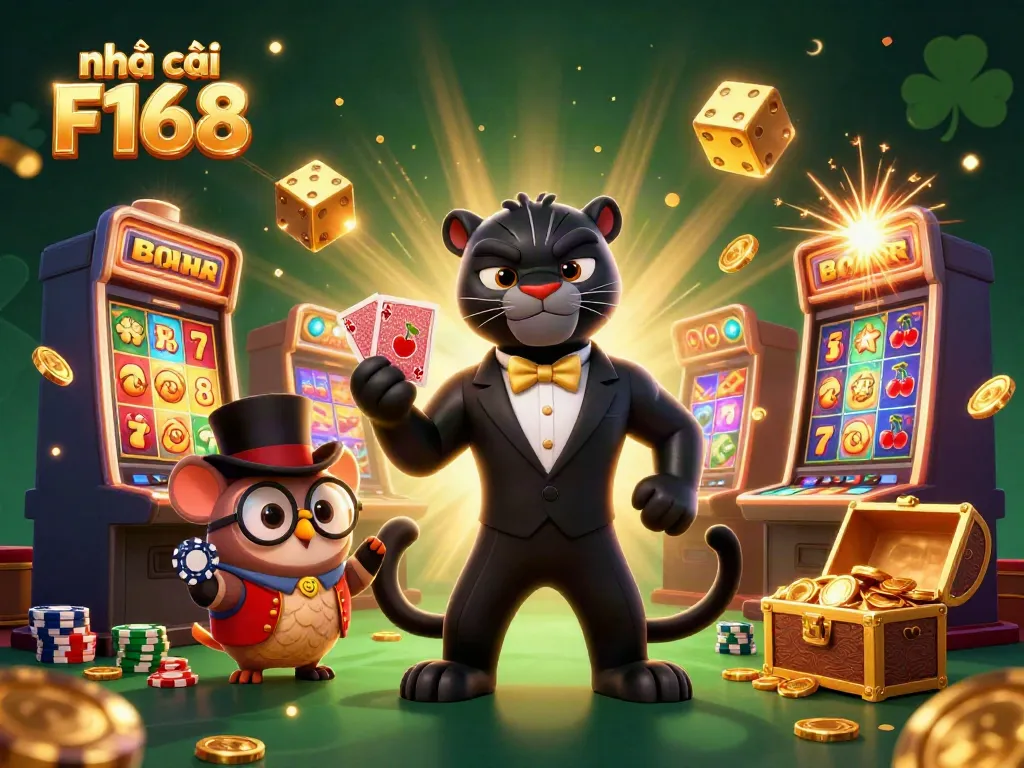 Experience thrilling gaming at Nhà cái F168 with stylish characters and vibrant casino elements.