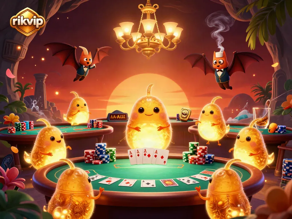 Experience the thrilling atmosphere at rikvip with animated glowworms and vibrant poker elements.