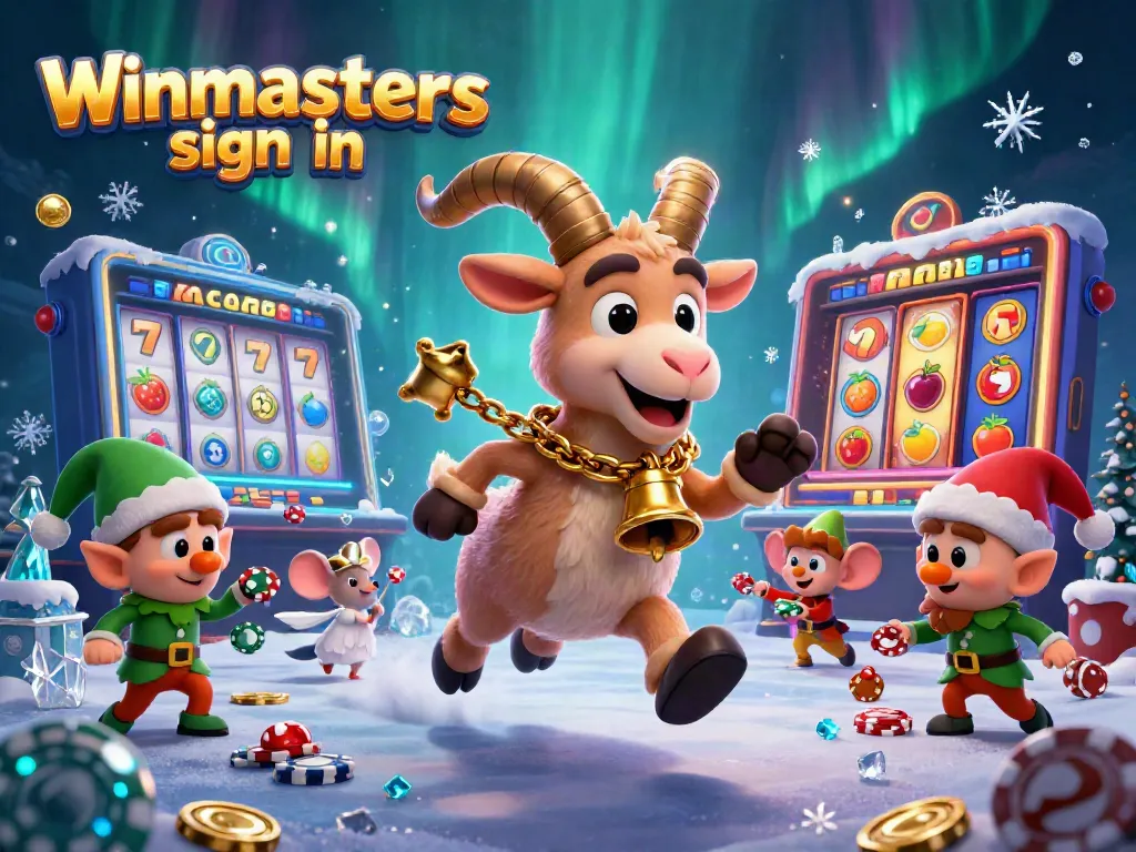 Engage with the Winmasters sign in for a thrilling casino experience as festive characters enjoy slot games.