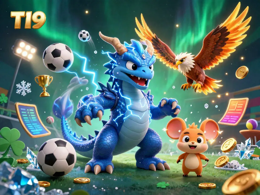 Experience thrilling action at T19 with a dynamic scene featuring a lightning dragon and sport elements.