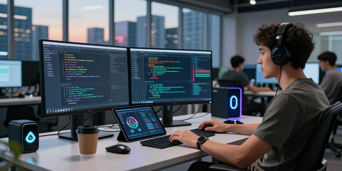 Kinetiq Hyperliquid developer coding in an innovative workspace with blockchain tools and technology.