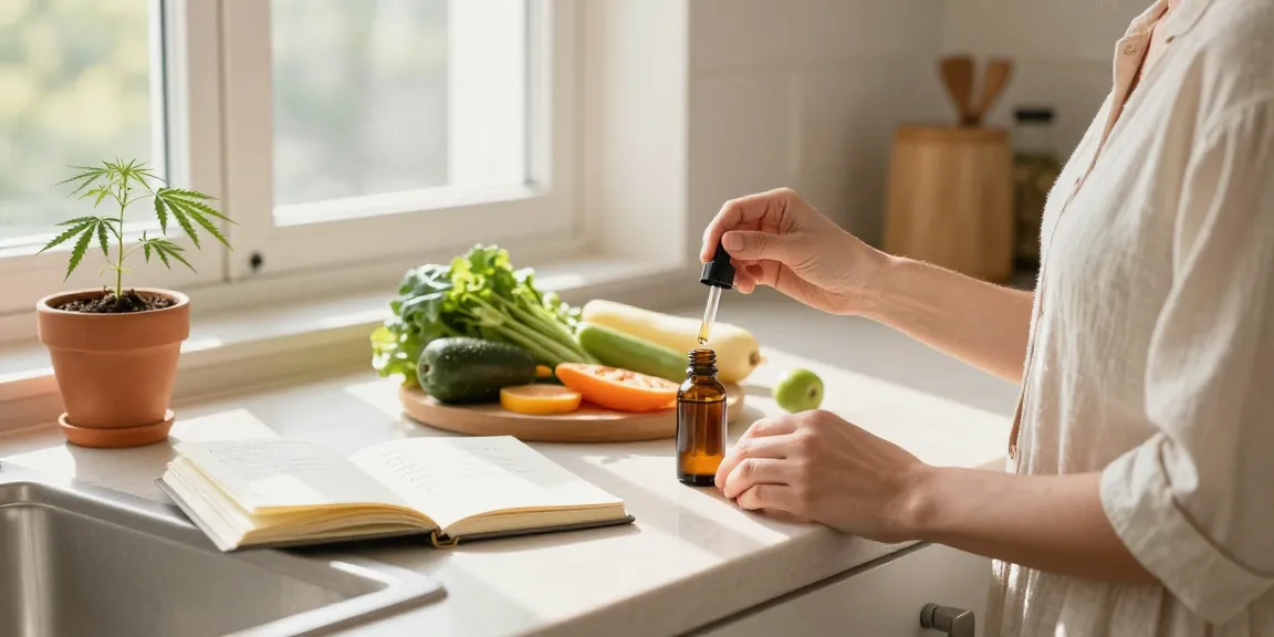 thc vape uk showcased in natural wellness scene with CBD oil tincture and hemp plants for quality health