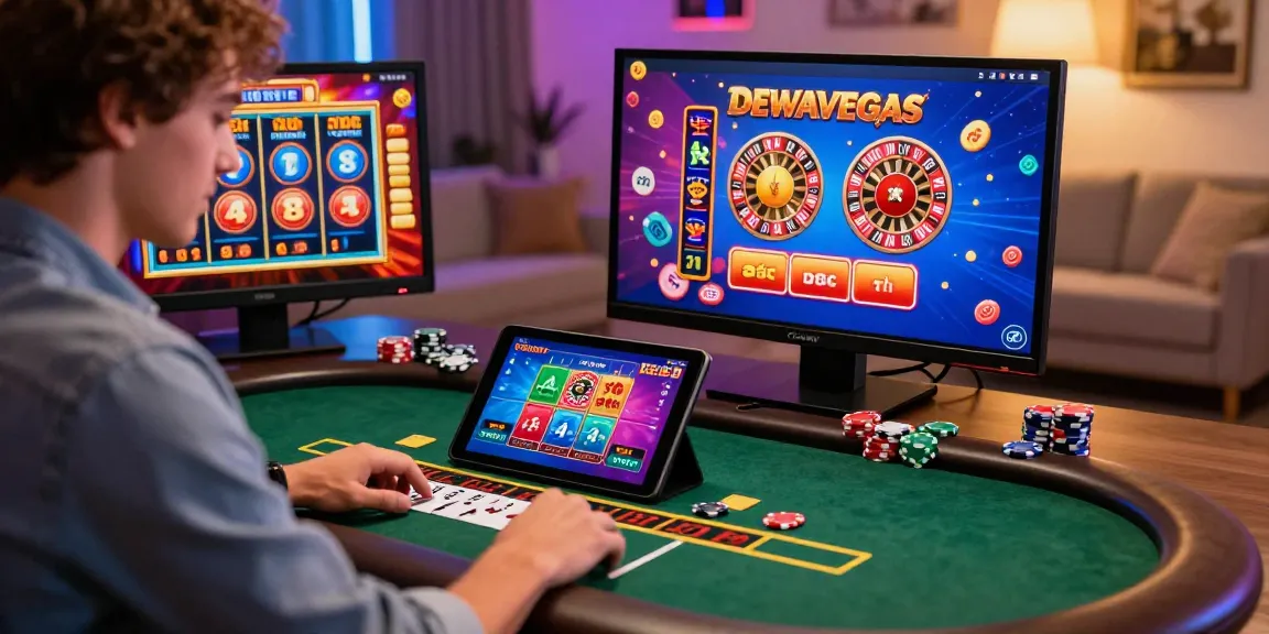 Dewavegas No. 1 Asia - Exciting online casino gaming atmosphere showcasing blackjack and popular games in a vibrant home setting.
