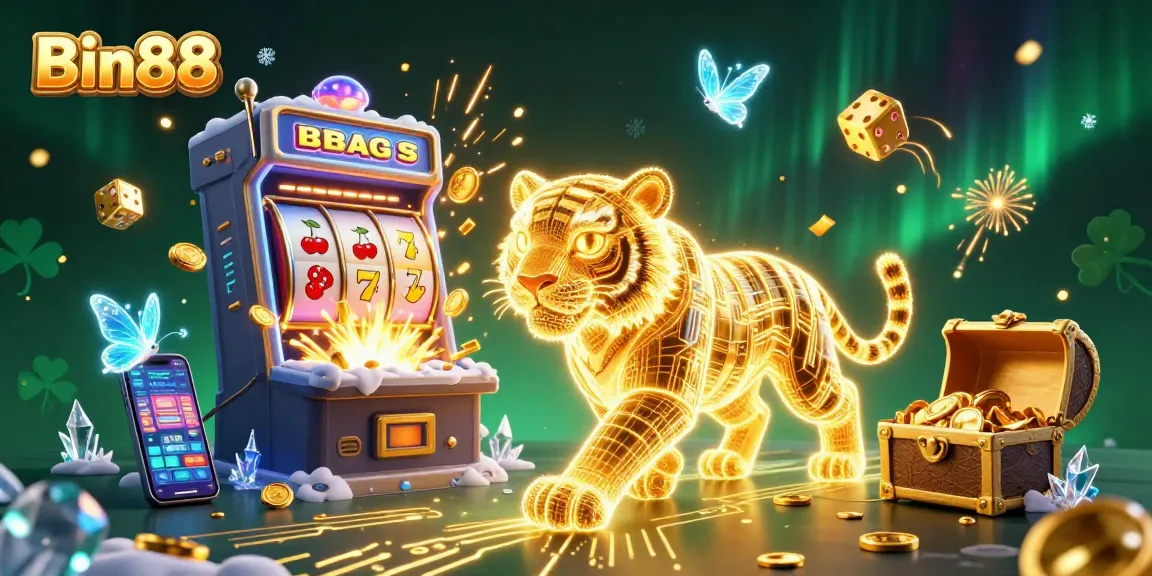 Experience thrilling gameplay at Bin88 in a dazzling digital casino landscape bursting with winnings.